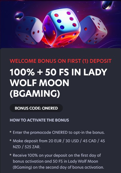 Welcome Bonus 1Red Casino